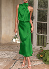 PRETTYGARDEN Women's Summer Satin Dress Elegant Sleeveless Mock Neck Cocktail Party Maxi Dresses