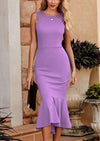 PRETTYGARDEN Women's Sleeveless Midi Bodycon Formal Dress Ruffle Mermaid Hem Elegant Cocktail Wedding Guest Midi Dresses