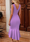 PRETTYGARDEN Women's Sleeveless Midi Bodycon Formal Dress Ruffle Mermaid Hem Elegant Cocktail Wedding Guest Midi Dresses