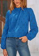 Casual Embroidered Long Puff Sleeve Ruffle Eyelet Lace Blouses