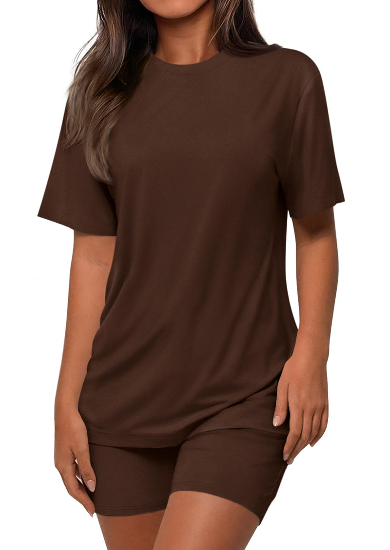 PRETTYGARDEN Women's Two Piece Matching Lounge Sets Summer Casual Tops Short Sleeve Shirts Shorts Travel Airport Outfits PRETTYGARDEN