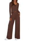 PRETTYGARDEN Women's 2 Piece Fall Sets  Casual Long Sleeve Shirts Wide Leg Pants Lounge Travel Outfits Fashion Clothing