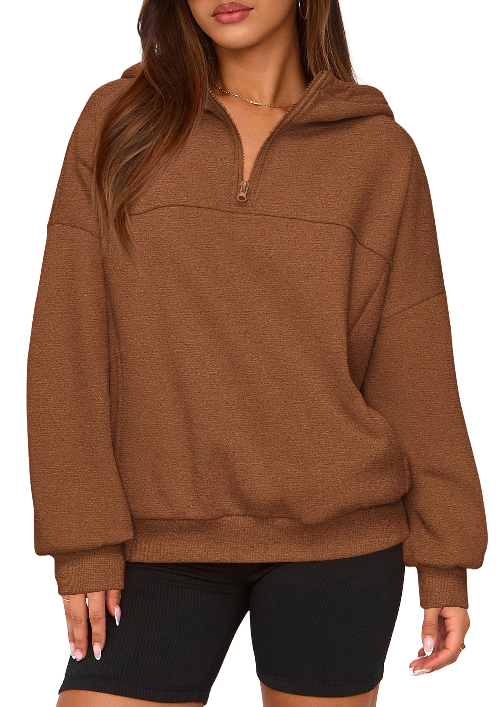 PRETTYGARDEN Womens Hoodies Cropped Fleece Sweatshirts Fall Fashion Quarter Zip Pullover Long Sleeve Tops Winter Clothes
