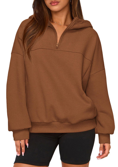 PRETTYGARDEN Womens Hoodies Cropped Fleece Sweatshirts Fall Fashion Quarter Zip Pullover Long Sleeve Tops Winter Clothes