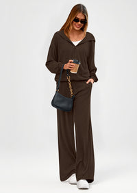 PRETTYGARDEN Women's 2 Piece Fall Lounge Sets Zip Up Hoodie Wide Leg Pants Tracksuit Matching Travel Outfits Clothes