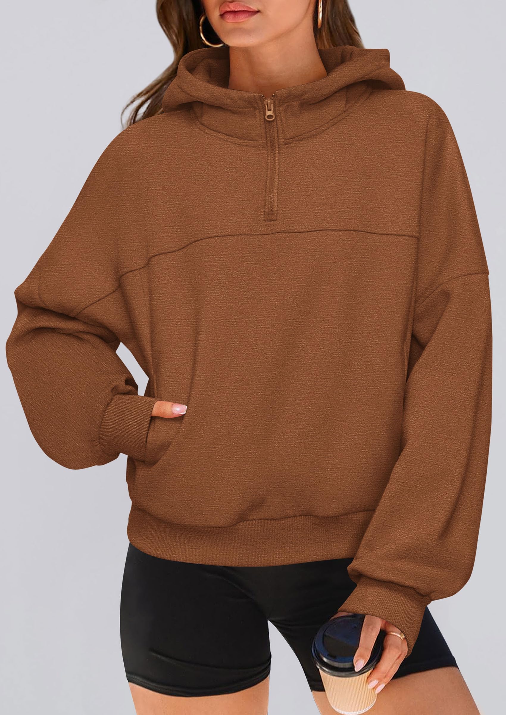 PRETTYGARDEN Womens Hoodies Cropped Fleece Sweatshirts Fall Fashion Quarter Zip Pullover Long Sleeve Tops Winter Clothes