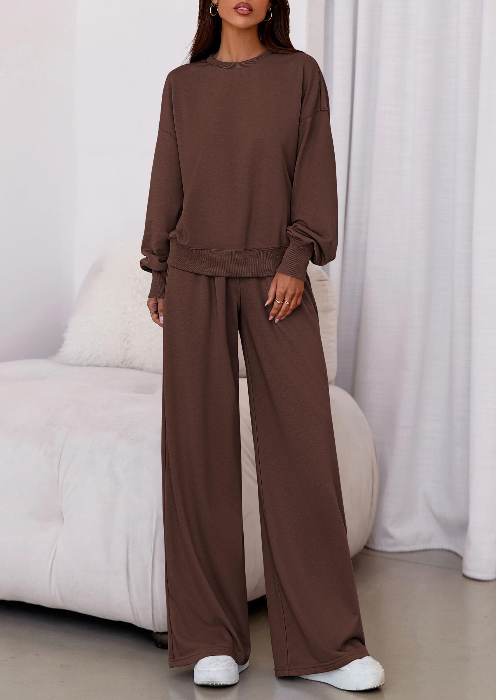 PRETTYGARDEN Womens 2 Piece Sets Long Sleeve Sweatshirt Wide Leg Pants Loose Matching Lounge Set Trendy Fall Outfits