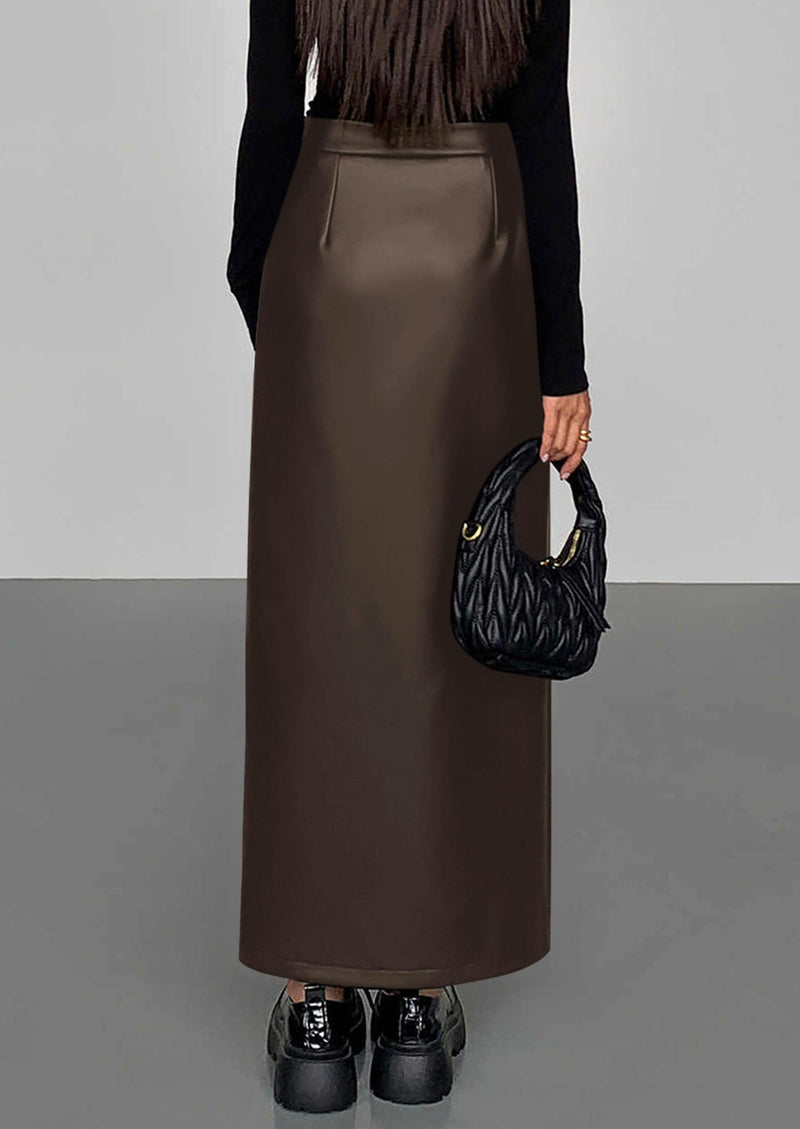 PRETTYGARDEN Womens Faux Leather Skirt Fall Bodycon High Waisted Slit Dressy Casual Winter Maxi Long Pencil Skirts