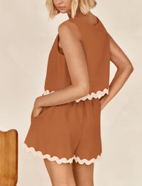 Beach Vacation Cropped Tank Top High Waist Shorts Two Piece Set