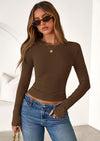 PRETTYGARDEN Womens Summer Fall Long Sleeve Shirts Ribbed Knit Fitted Basic Tee Going Out Tops Underscrub Casual Outfits