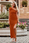PRETTYGARDEN Summer One Shoulder Long Formal Women's Dress Sleeveless Ruched Bodycon Wedding Guest Slit Maxi Dresses