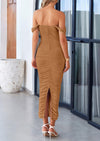 PRETTYGARDEN Womens Off The Shoulder Dress Ruched Bodycon Sleeveless Split Cocktail Party Maxi Dresses