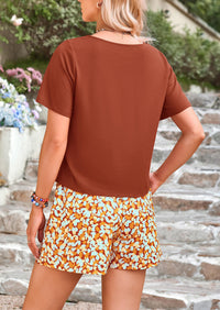 Short Sleeve Tops Printed Shorts Two Piece Sets