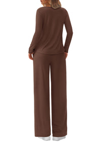 PRETTYGARDEN Women's 2 Piece Fall Sets  Casual Long Sleeve Shirts Wide Leg Pants Lounge Travel Outfits Fashion Clothing