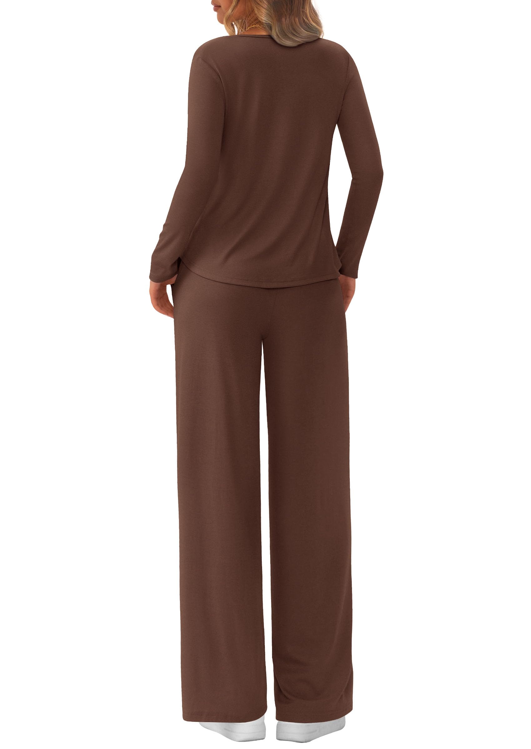 PRETTYGARDEN Women's 2 Piece Fall Sets  Casual Long Sleeve Shirts Wide Leg Pants Lounge Travel Outfits Fashion Clothing