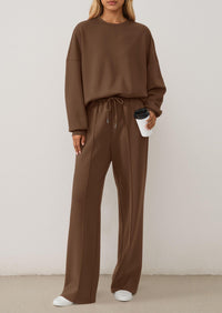 PRETTYGARDEN 2 Piece Sets For Women Fall Trendy Long Sleeve Sweatshirt Wide Leg Pants Loungewear Set Matching Sweatsuit