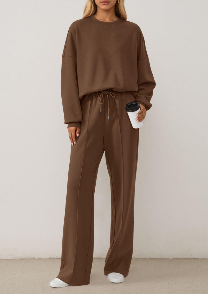 PRETTYGARDEN 2 Piece Sets For Women Fall Trendy Long Sleeve Sweatshirt Wide Leg Pants Loungewear Set Matching Sweatsuit