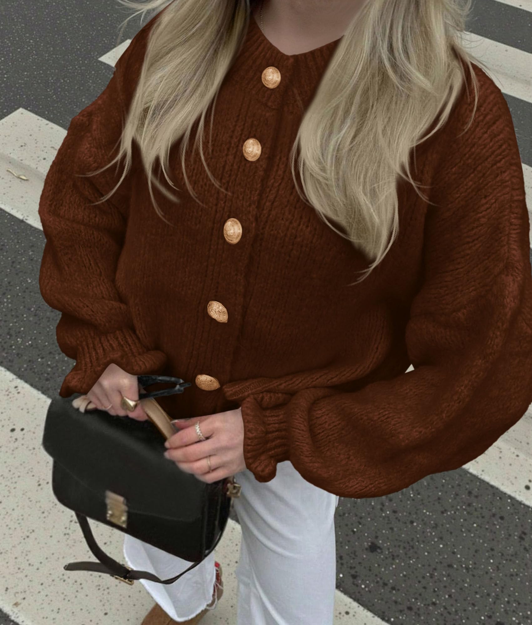 PRETTYGARDEN Womens Cropped Cardigans Trendy PRETTYGARDEN Long Sleeve Cropped Sweaters for Women Ruffle Oversized CardiganRuffle Open Front Chunky Knit Sweater Oversized Button Down Fall Clothes PRETTYGARDEN