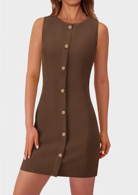 Business Sleeveless Button Down Elegant Work Office Formal Short Dresses