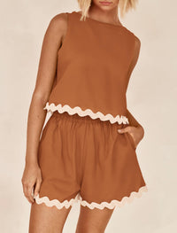 Beach Vacation Cropped Tank Top High Waist Shorts Two Piece Set