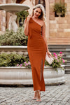 PRETTYGARDEN Summer One Shoulder Long Formal Women's Dress Sleeveless Ruched Bodycon Wedding Guest Slit Maxi Dresses