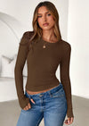 PRETTYGARDEN Womens Summer Fall Long Sleeve Shirts Ribbed Knit Fitted Basic Tee Going Out Tops Underscrub Casual Outfits