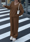PRETTYGARDEN Casual Winter Two Piece Sets for Women V Neck Sweatshirt Loose Wide Leg Pants Tracksuit Knit Fall Outfits