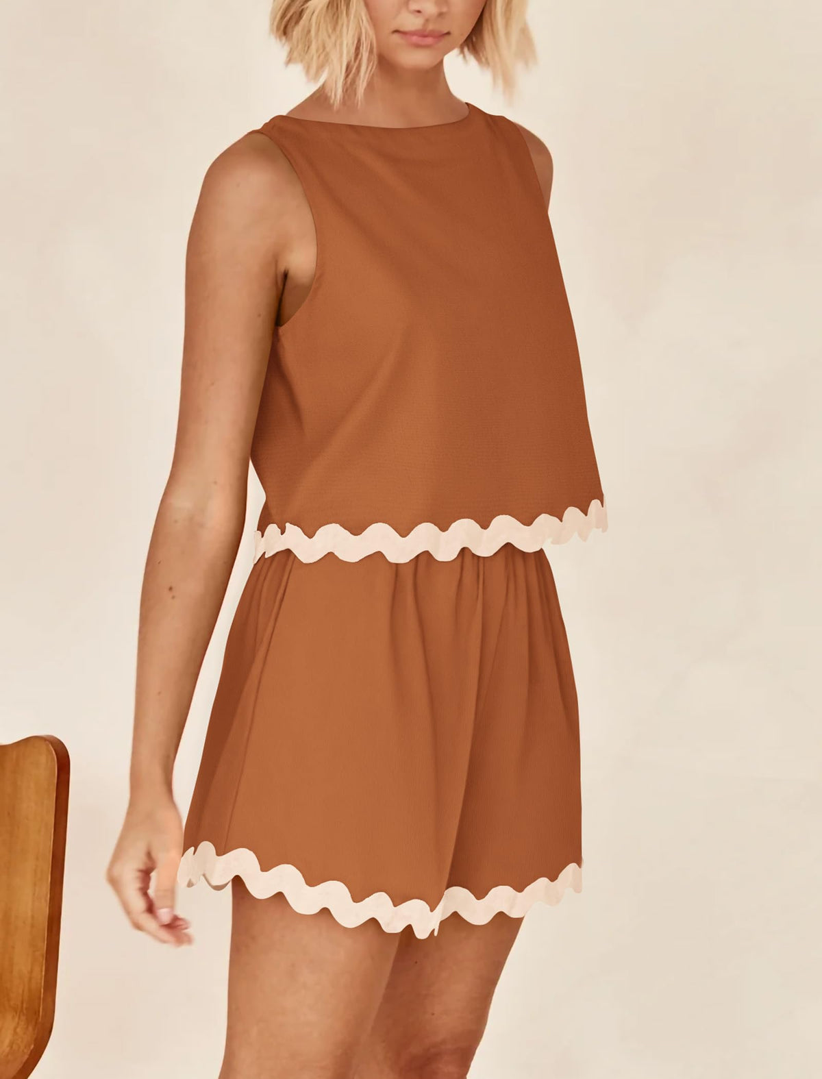 Beach Vacation Cropped Tank Top High Waist Shorts Two Piece Set