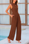 PRETTYGARDEN Womens Summer Jumpsuits Dressy Casual One Piece Outfits Sleeveless Mock Neck Wide Leg Pants Rompers with Pockets