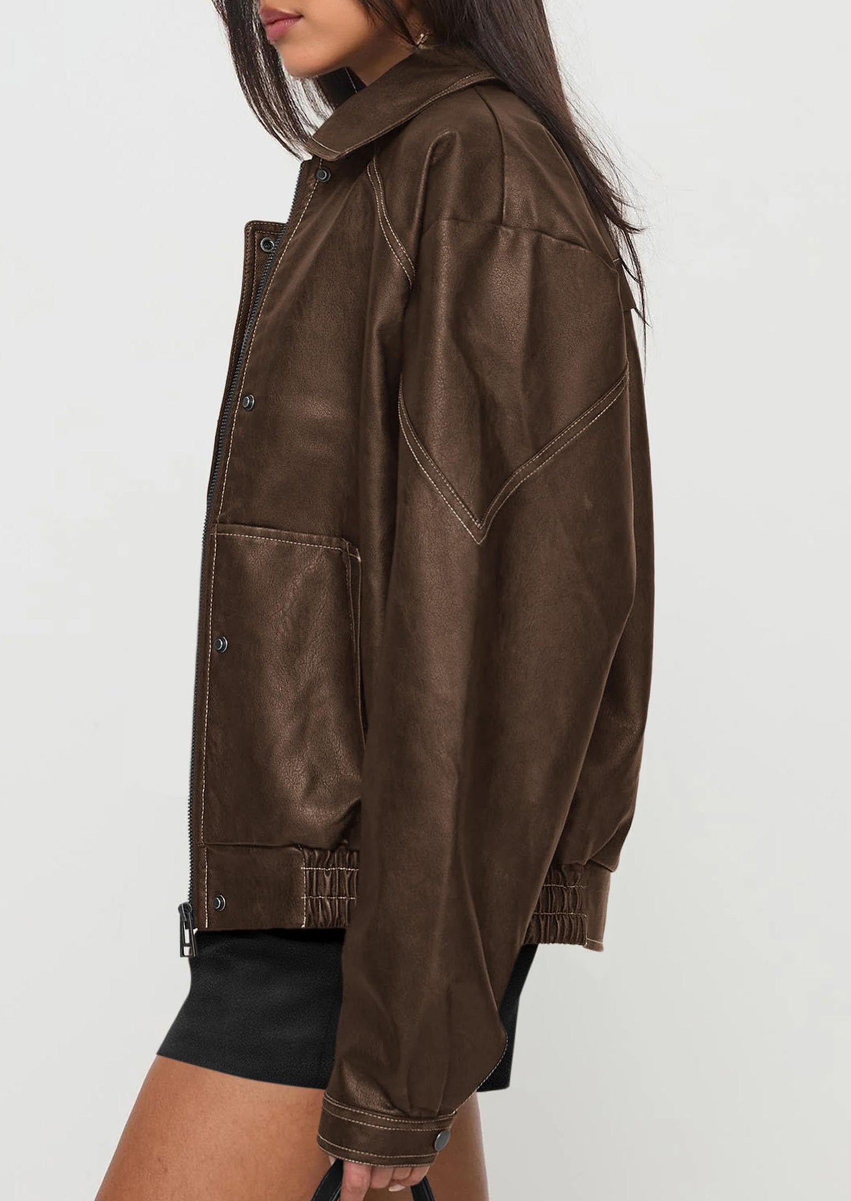 PRETTYGARDEN Faux Leather Jacket Women Bomber Motorcycle Zip Up Jackets Oversized Fall Fashion Outfits Winter Coats