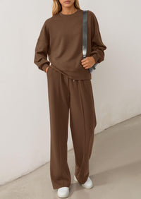 PRETTYGARDEN 2 Piece Sets For Women Fall Trendy Long Sleeve Sweatshirt Wide Leg Pants Loungewear Set Matching Sweatsuit