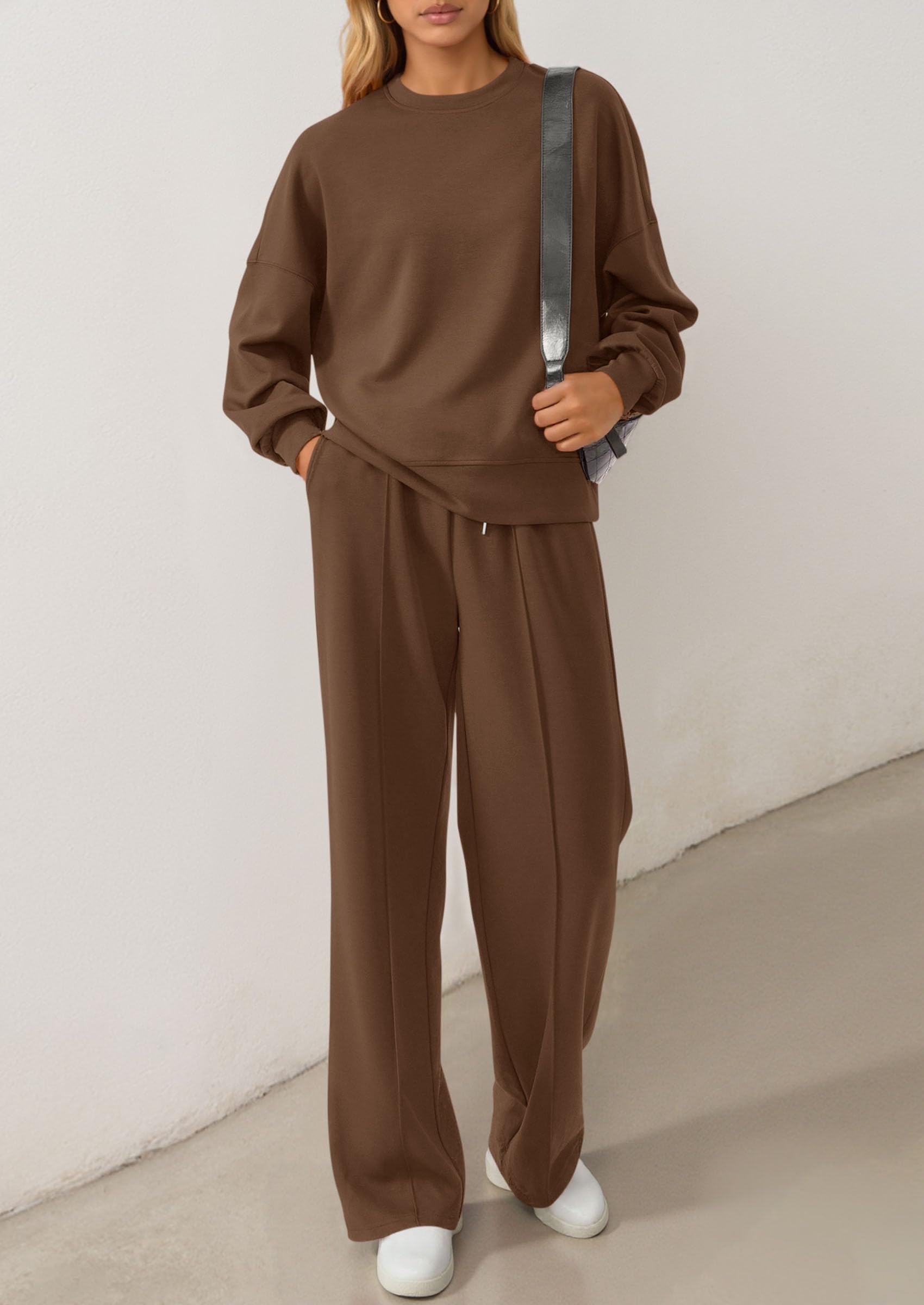 PRETTYGARDEN 2 Piece Sets For Women Fall Trendy Long Sleeve Sweatshirt Wide Leg Pants Loungewear Set Matching Sweatsuit