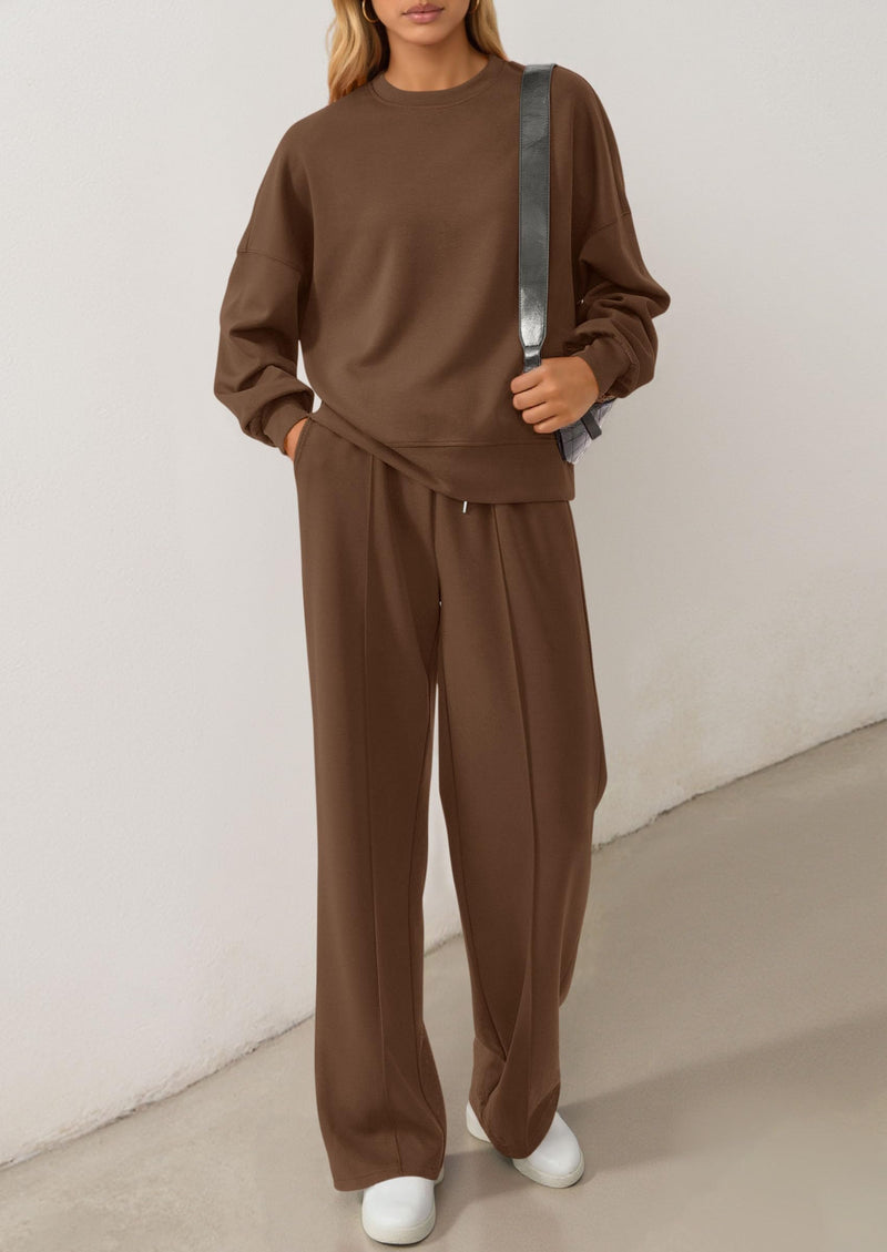 PRETTYGARDEN 2 Piece Sets For Women Fall Trendy Long Sleeve Sweatshirt Wide Leg Pants Loungewear Set Matching Sweatsuit
