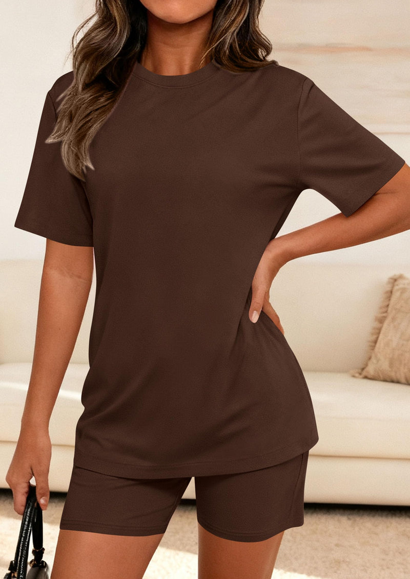 PRETTYGARDEN Women's Two Piece Matching Lounge Sets Summer Casual Tops Short Sleeve Shirts Shorts Travel Airport Outfits PRETTYGARDEN