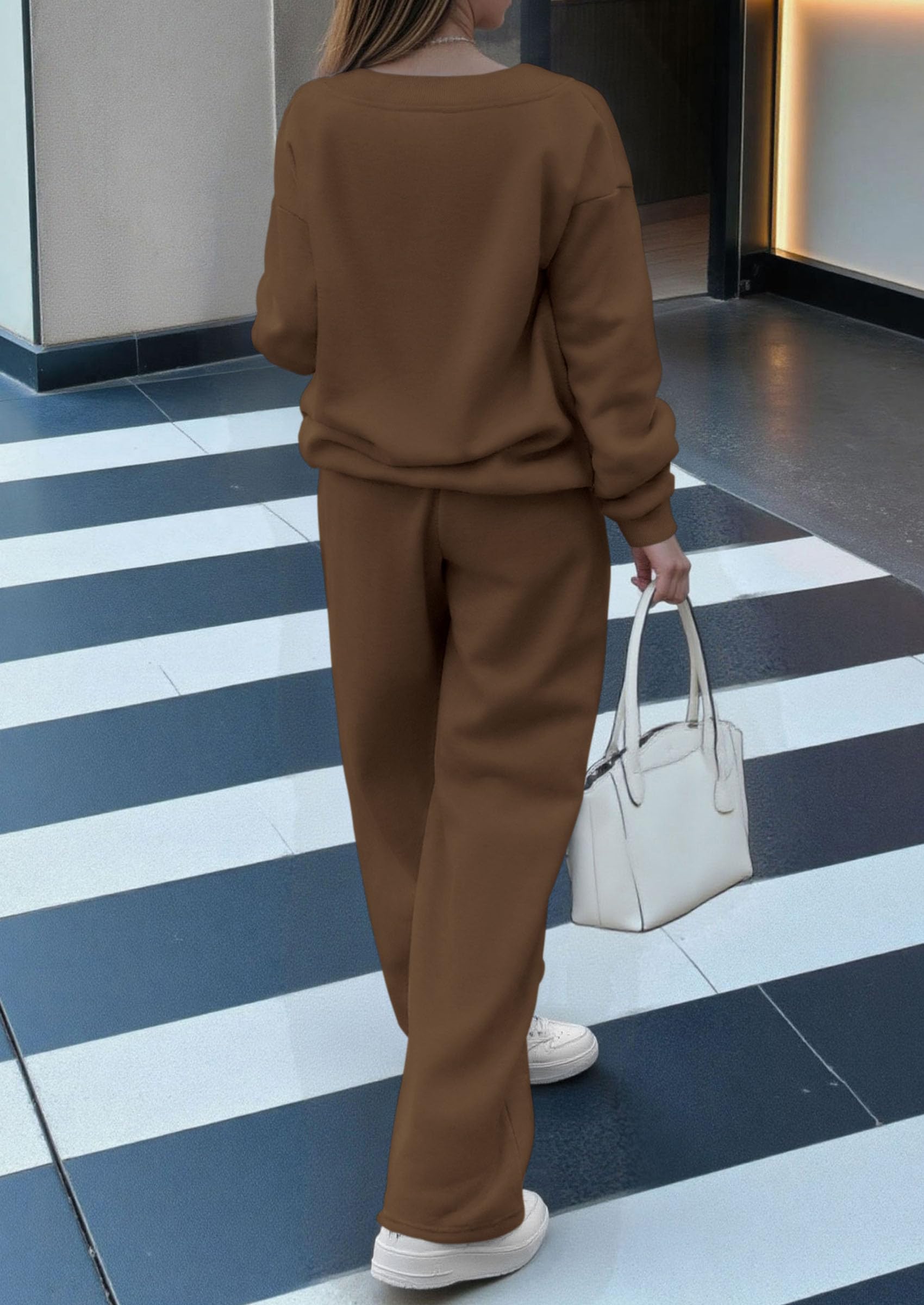 PRETTYGARDEN Casual Winter Two Piece Sets for Women V Neck Sweatshirt Loose Wide Leg Pants Tracksuit Knit Fall Outfits