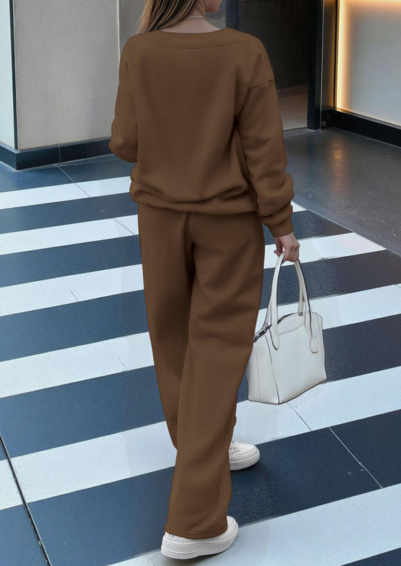 PRETTYGARDEN Casual Winter Two Piece Sets for Women V Neck Sweatshirt Loose Wide Leg Pants Tracksuit Knit Fall Outfits