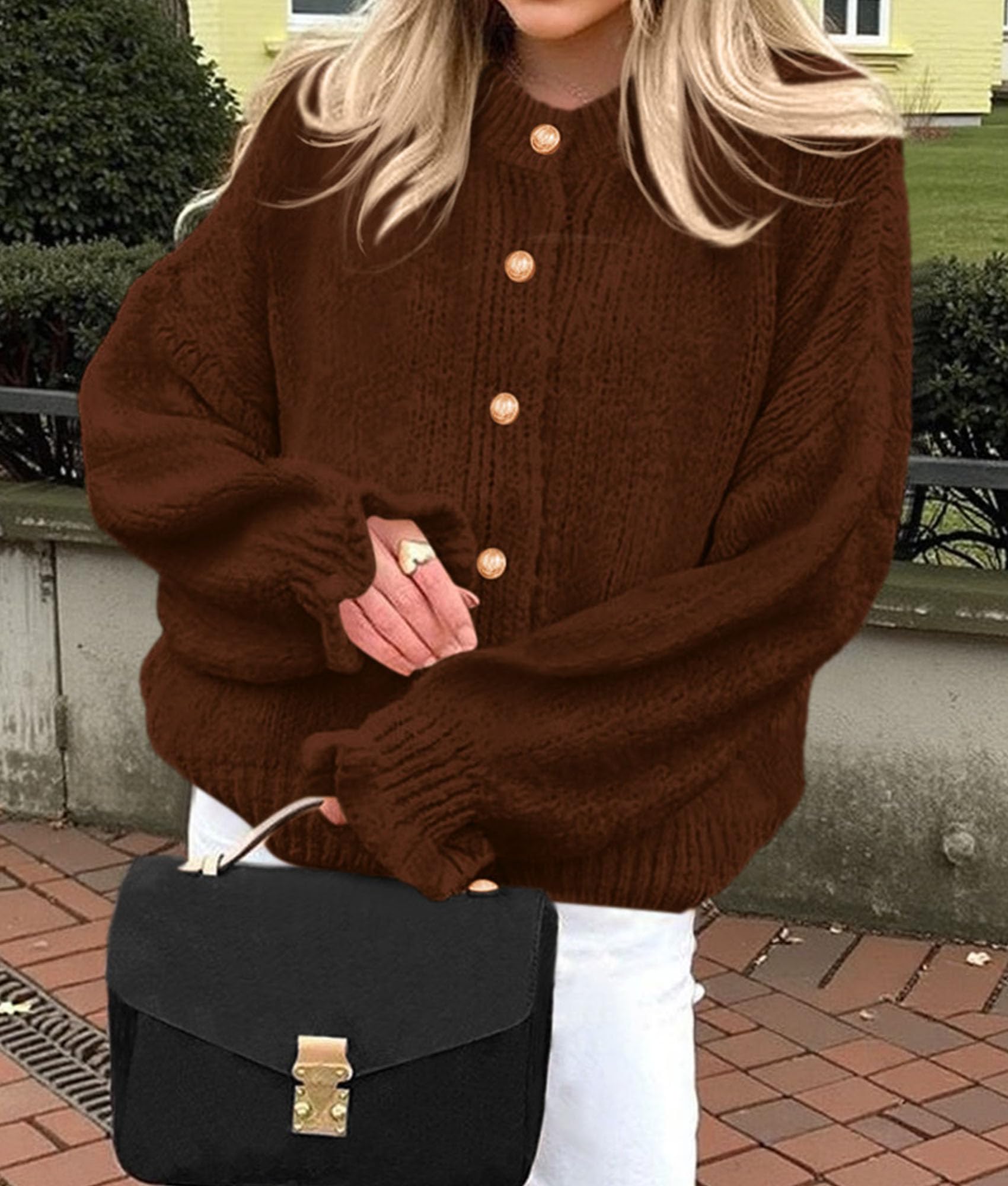 PRETTYGARDEN Womens Cropped Cardigans Trendy PRETTYGARDEN Long Sleeve Cropped Sweaters for Women Ruffle Oversized CardiganRuffle Open Front Chunky Knit Sweater Oversized Button Down Fall Clothes PRETTYGARDEN