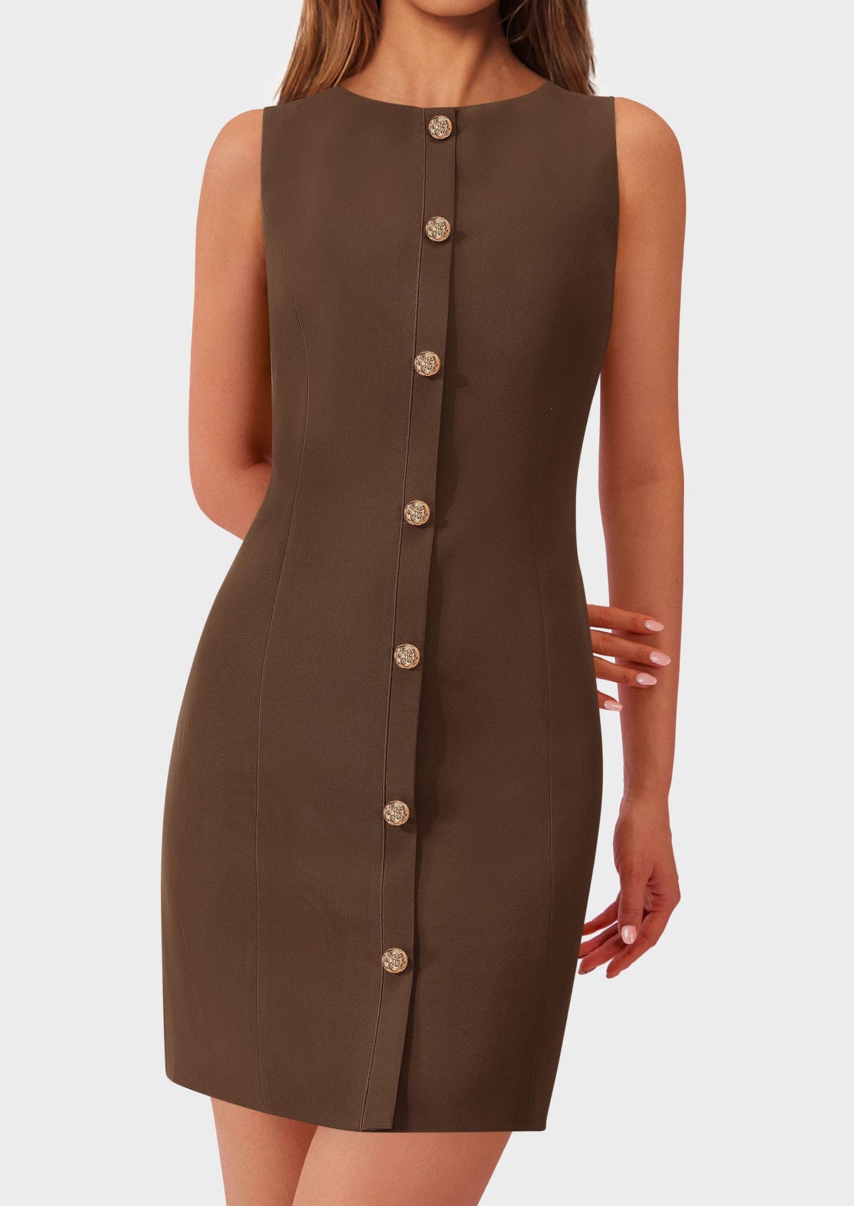 Business Sleeveless Button Down Elegant Work Office Formal Short Dresses