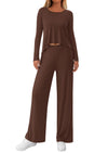 PRETTYGARDEN Women's 2 Piece Fall Sets  Casual Long Sleeve Shirts Wide Leg Pants Lounge Travel Outfits Fashion Clothing