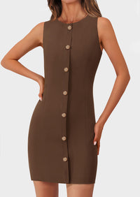Business Sleeveless Button Down Elegant Work Office Formal Short Dresses