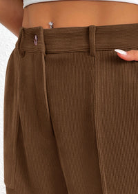 Elastic High Waisted Work Office Corduroy Casual Pants with Pockets