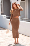 PRETTYGARDEN Women's Spring Fall 2 Piece Sweater Set Rib Knit Long Sleeve Crop Top Maxi Bodycon Skirt Casual Winter Outfits PRETTYGARDEN
