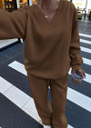 PRETTYGARDEN Casual Winter Two Piece Sets for Women V Neck Sweatshirt Loose Wide Leg Pants Tracksuit Knit Fall Outfits