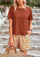 Short Sleeve Tops Printed Shorts Two Piece Sets
