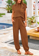 Knit Pullover Tops And High Waisted Pants Two Piece Sets