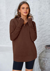 PRETTYGARDEN Womens Long Sleeve Quarter Zip Pullover Sweater Casual Loose V Neck Collared Ribbed Knit Jumper Tops Thumb Hole