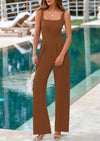 PRETTYGARDEN Sleeveless Dressy Square Neck Wide Leg Pants Knitted Rompers with Pockets