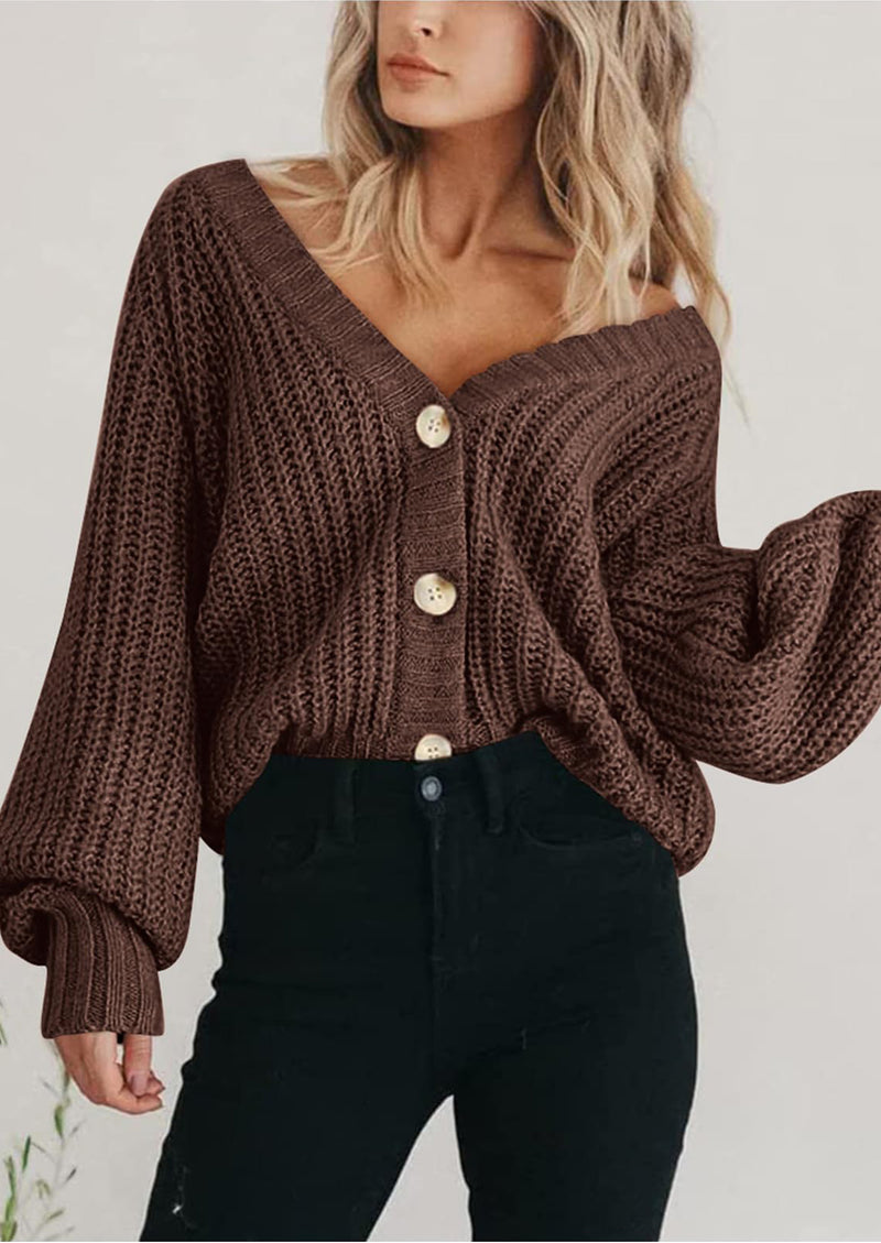 PRETTYGARDEN Women's Chunky Knit Open Front Sweater Long Sleeve Button Loose Short Cardigan Outerwear Coats