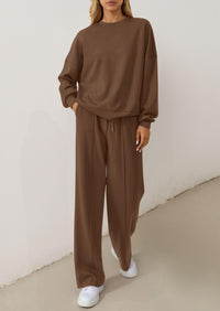 PRETTYGARDEN 2 Piece Sets For Women Fall Trendy Long Sleeve Sweatshirt Wide Leg Pants Loungewear Set Matching Sweatsuit