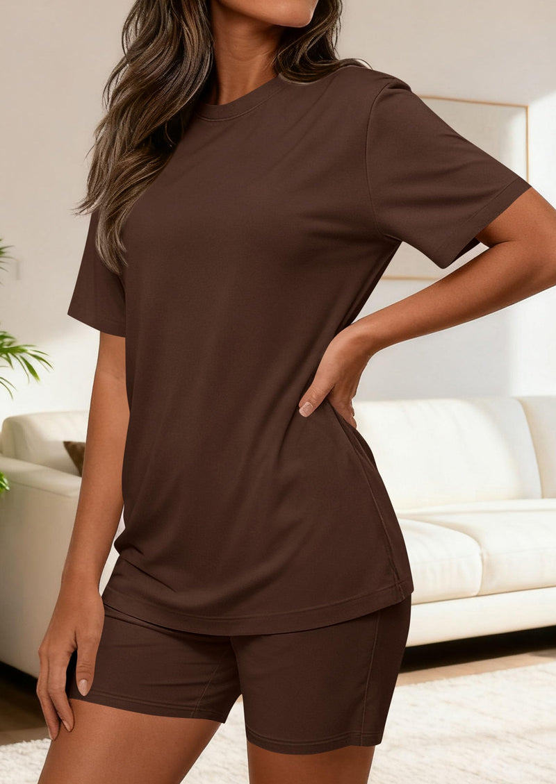 PRETTYGARDEN Women's Two Piece Matching Lounge Sets Summer Casual Tops Short Sleeve Shirts Shorts Travel Airport Outfits PRETTYGARDEN